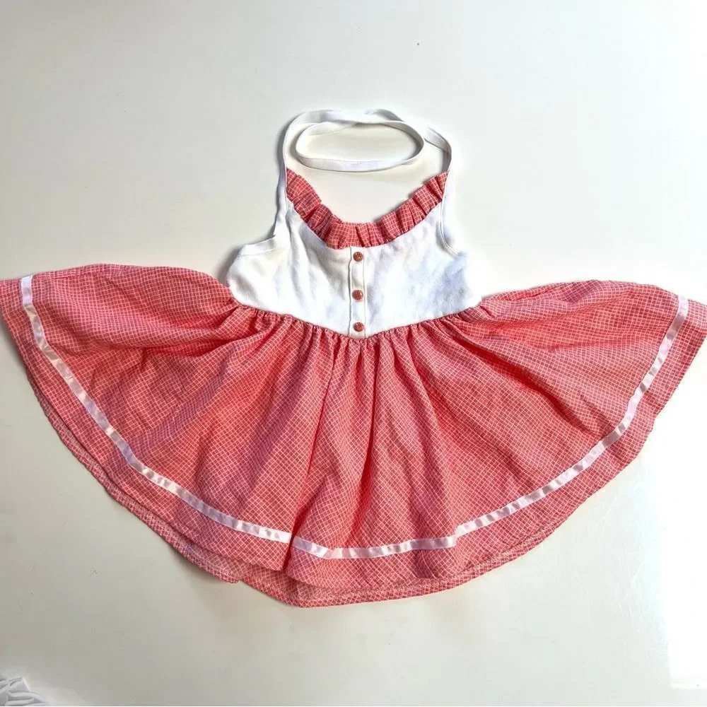 Vintage 60s 70s One of a Kind Handmade Country Plaid Halter Circle Skirt Dress